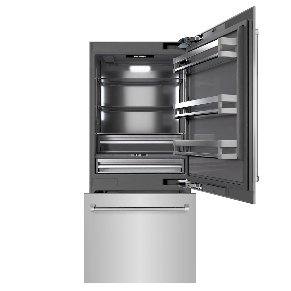 ZLINE 36 in. 19.8 cu. ft. Built-In Bottom Freezer Refrigerator with Water Dispenser and Ice Maker in Stainless Steel with Graphite Gray Interior (GRBIT-304-36) - (GRBIT30436) -