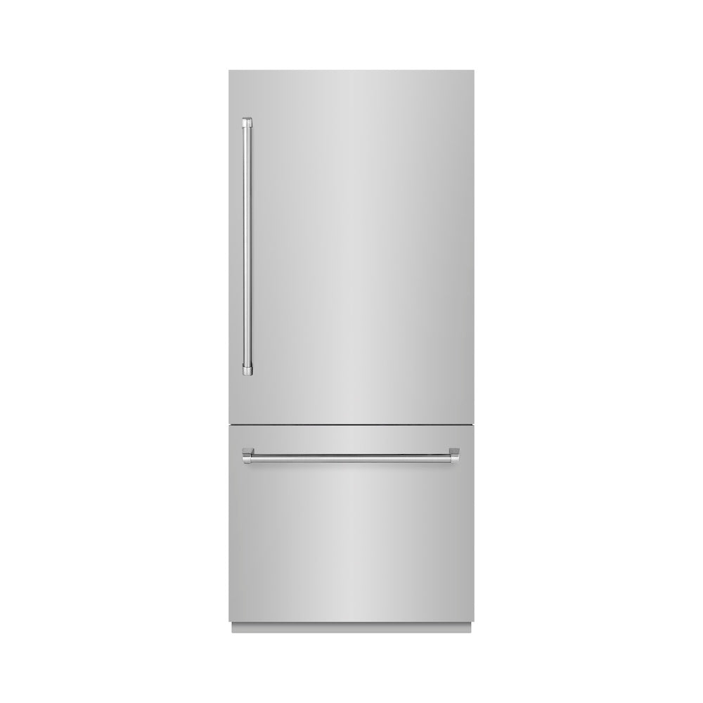 ZLINE 36 in. 19.8 cu. ft. Built-In Bottom Freezer Refrigerator with Water Dispenser and Ice Maker in Stainless Steel with Graphite Gray Interior (GRBIT-304-36) - (GRBIT30436) -