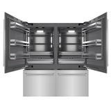 ZLINE 72 in. 39.6 cu. ft. French Door Built-In Bottom Freezer Refrigerator with Water Dispensers and Ice Makers in Stainless Steel with Graphite Gray Interior (GRBIT-304-72) - (GRBIT30472) -