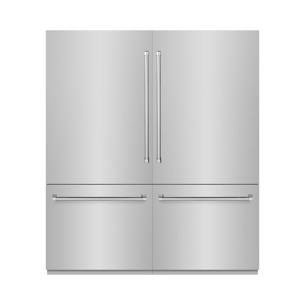ZLINE 72 in. 39.6 cu. ft. French Door Built-In Bottom Freezer Refrigerator with Water Dispensers and Ice Makers in Stainless Steel with Graphite Gray Interior (GRBIT-304-72) - (GRBIT30472) -