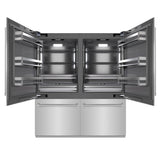 ZLINE 72 in. 39.6 cu. ft. French Door Built-In Bottom Freezer Refrigerator with Water Dispensers and Ice Makers in Stainless Steel with Graphite Gray Interior (GRBIT-304-72) - (GRBIT30472) -