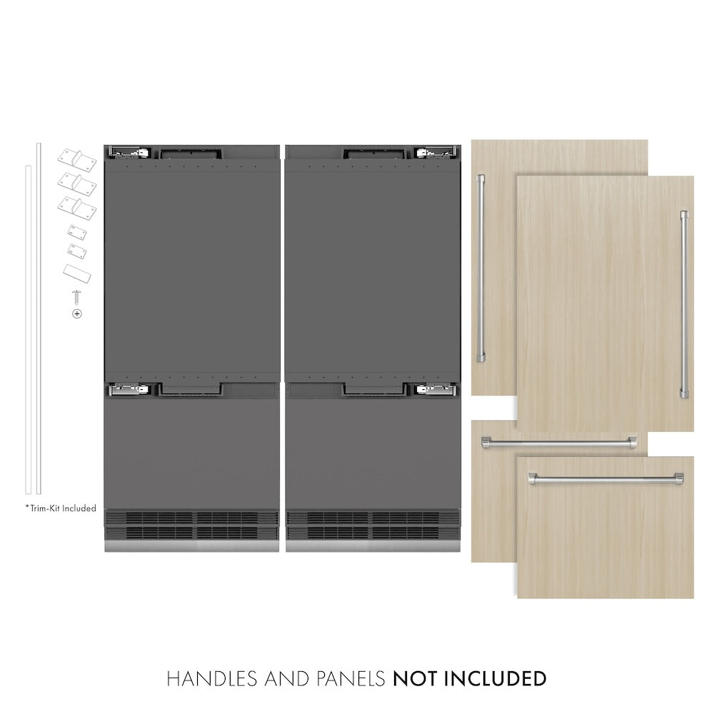 ZLINE 72 in. 39.6 cu. ft. Panel Ready French Door Built-In Bottom Freezer Refrigerator with Water Dispensers and Ice Makers with Graphite Gray Interior (GRBIT-72) - (GRBIT72) -