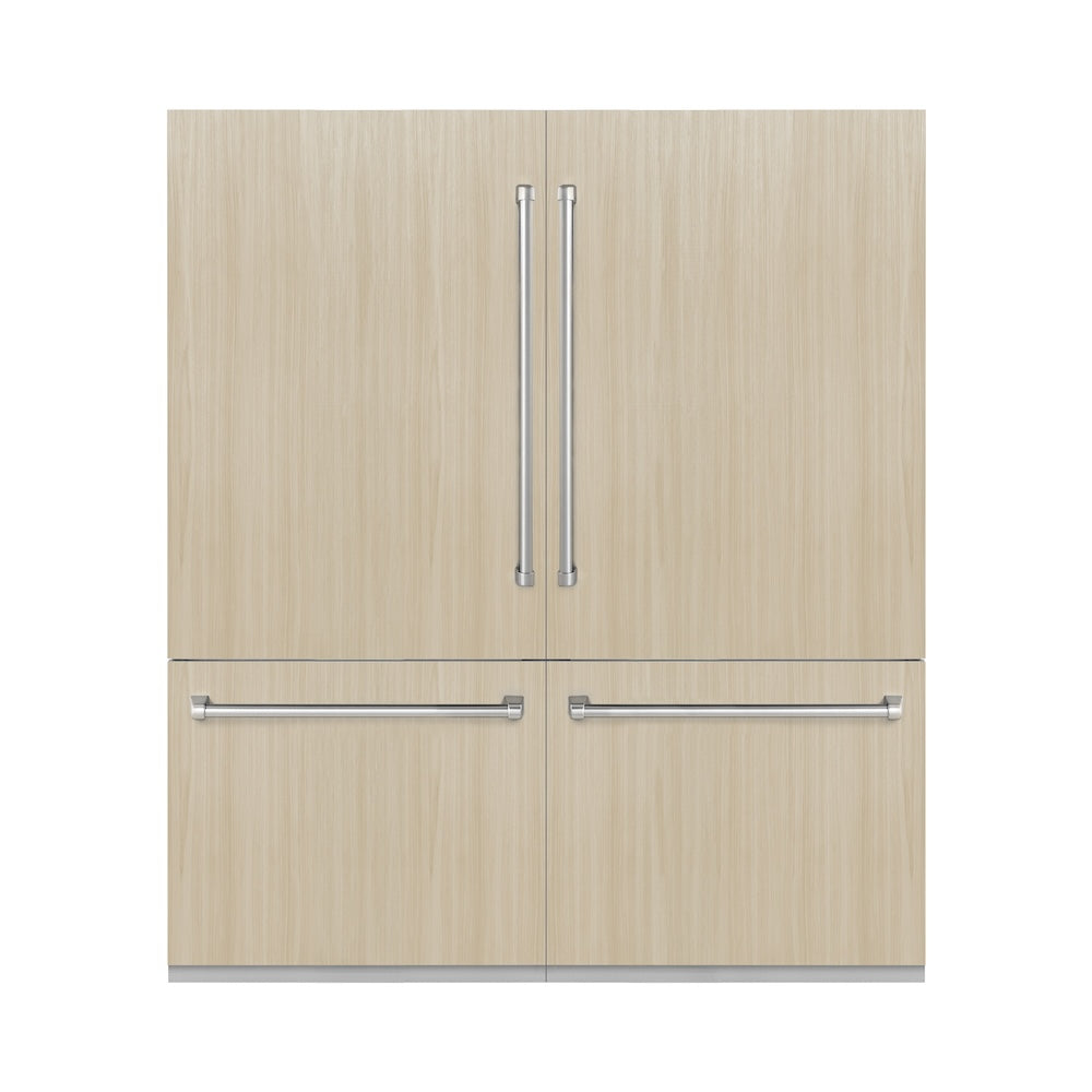 ZLINE 72 in. 39.6 cu. ft. Panel Ready French Door Built-In Bottom Freezer Refrigerator with Water Dispensers and Ice Makers with Graphite Gray Interior (GRBIT-72) - (GRBIT72) -