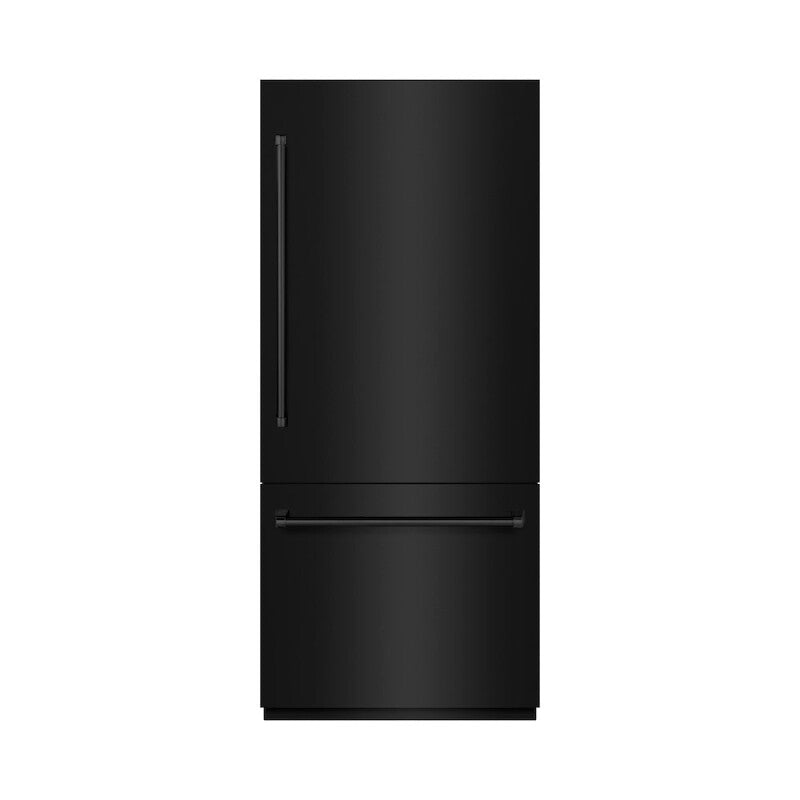 ZLINE 36 in. 19.8 cu. ft. Built-In Bottom Freezer Refrigerator with Water Dispenser and Ice Maker in Black Stainless Steel with Graphite Gray Interior (GRBIT-BS-36) - (GRBITBS36) -