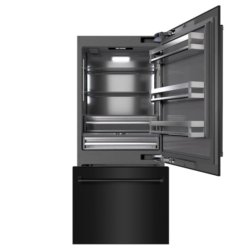 ZLINE 36 in. 19.8 cu. ft. Built-In Bottom Freezer Refrigerator with Water Dispenser and Ice Maker in Black Stainless Steel with Graphite Gray Interior (GRBIT-BS-36) - (GRBITBS36) -
