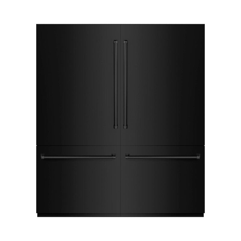 ZLINE 72 in. 39.6 cu. ft. French Door Built-In Bottom Freezer Refrigerator with Water Dispensers and Ice Makers in Black Stainless Steel with Graphite Gray Interior (GRBIT-BS-72) - (GRBITBS72) -