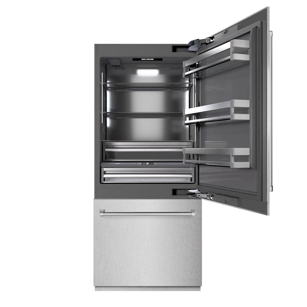 ZLINE 36 in. 19.8 cu. ft. Built-In Bottom Freezer Refrigerator with Water Dispenser and Ice Maker in DuraSnow® Stainless Steel with Graphite Gray Interior (GRBIT-SN-36) - (GRBITSN36) -