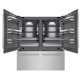 ZLINE 72 in. 39.6 cu. ft. French Door Built-In Bottom Freezer Refrigerator with Water Dispensers and Ice Makers in DuraSnow® Stainless Steel with Graphite Gray Interior (GRBIT-SN-72) - (GRBITSN72) -