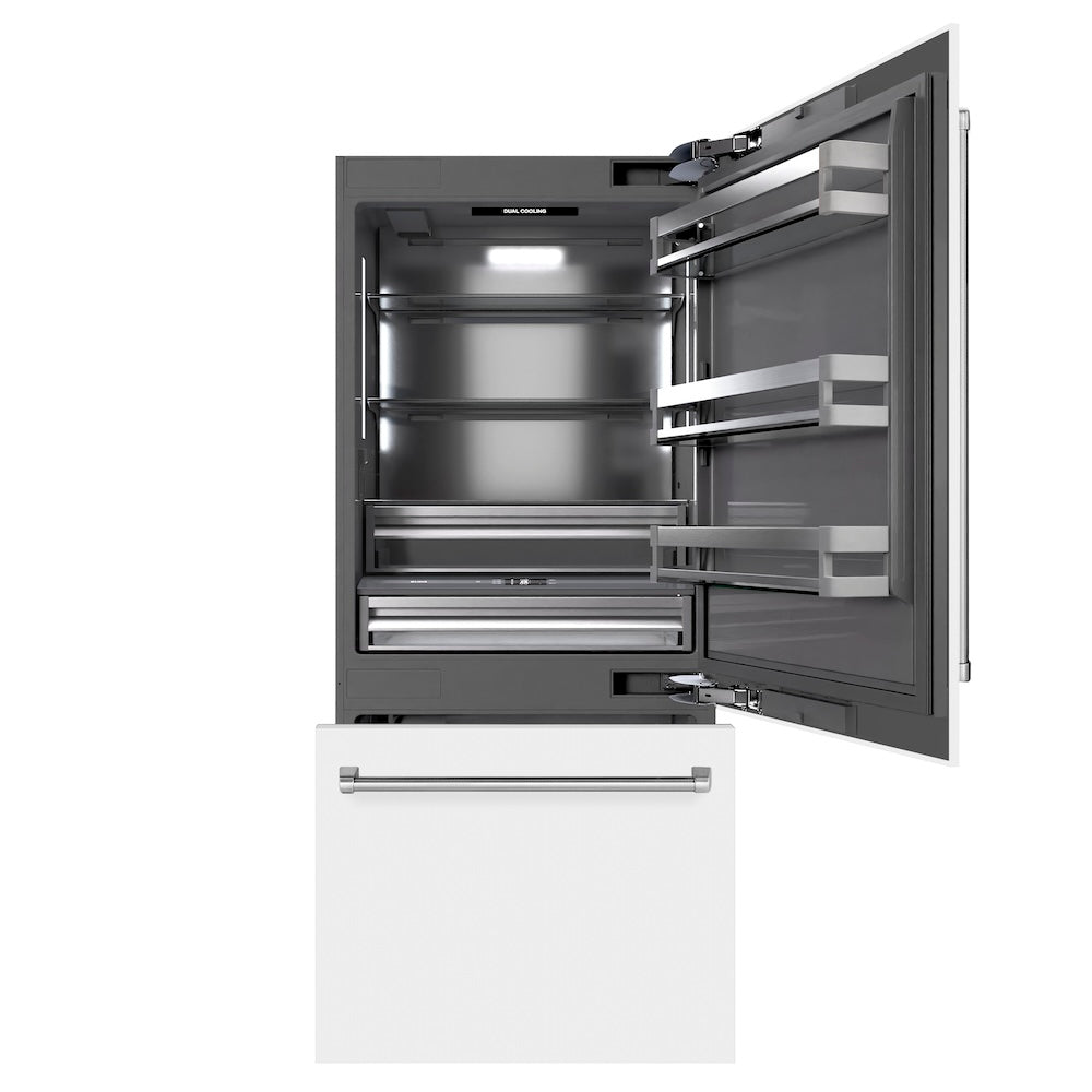 ZLINE 36 in. 19.8 cu. ft. Built-In Bottom Freezer Refrigerator with Water Dispenser and Ice Maker in White Matte with Graphite Gray Interior (GRBIT-WM-36) - (GRBITWM36) -