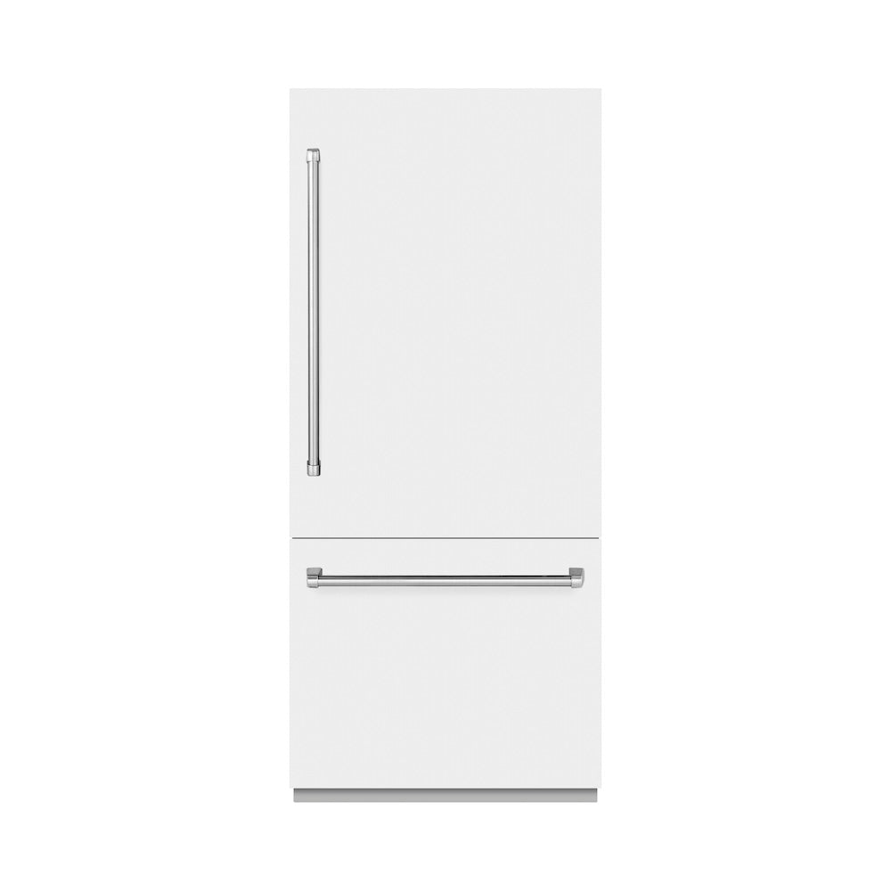 ZLINE 36 in. 19.8 cu. ft. Built-In Bottom Freezer Refrigerator with Water Dispenser and Ice Maker in White Matte with Graphite Gray Interior (GRBIT-WM-36) - (GRBITWM36) -