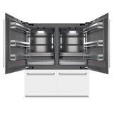 ZLINE 72 in. 39.6 cu. ft. French Door Built-In Bottom Freezer Refrigerator with Water Dispensers and Ice Makers in White Matte with Graphite Gray Interior (GRBIT-WM-72) - (GRBITWM72) -