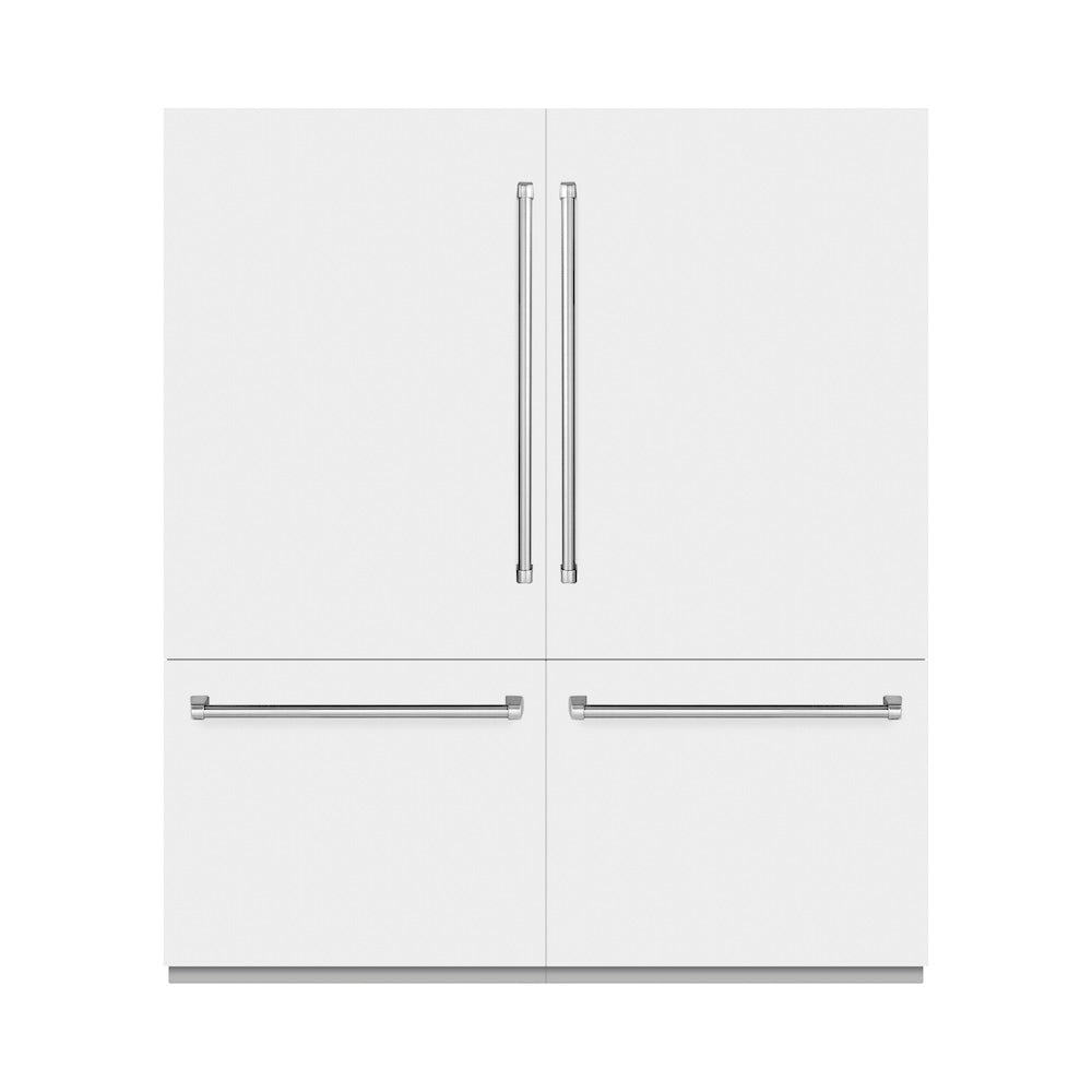 ZLINE 72 in. 39.6 cu. ft. French Door Built-In Bottom Freezer Refrigerator with Water Dispensers and Ice Makers in White Matte with Graphite Gray Interior (GRBIT-WM-72) - (GRBITWM72) -