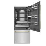 ZLINE Autograph Edition 36 in. 19.8 cu. ft. Built-In Bottom Freezer Refrigerator with Water Dispenser and Ice Maker in Stainless Steel with Graphite Gray Interior and Champagne Bronze Accents (GRBITZ-304-36CB) - (GRBITZ30436CB) -