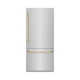 ZLINE Autograph Edition 36 in. 19.8 cu. ft. Built-In Bottom Freezer Refrigerator with Water Dispenser and Ice Maker in Stainless Steel with Graphite Gray Interior and Polished Gold Accents (GRBITZ-304-36G) - (GRBITZ30436G) -
