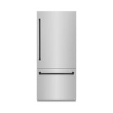 ZLINE Autograph Edition 36 in. 19.8 cu. ft. Built-In Bottom Freezer Refrigerator with Water Dispenser and Ice Maker in Stainless Steel with Graphite Gray Interior and Matte Black Accents (GRBITZ-304-36MB) - (GRBITZ30436MB) -