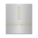 ZLINE Autograph Edition 72 in. 39.6 cu. ft. French Door Built-In Bottom Freezer Refrigerator with Water Dispensers and Ice Makers in Stainless Steel with Graphite Gray Interior and Champagne Bronze Accents (GRBITZ-304-72CB) - (GRBITZ30472CB) -