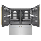 ZLINE Autograph Edition 72 in. 39.6 cu. ft. French Door Built-In Bottom Freezer Refrigerator with Water Dispensers and Ice Makers in Stainless Steel with Graphite Gray Interior and Champagne Bronze Accents (GRBITZ-304-72CB) - (GRBITZ30472CB) -