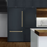 ZLINE Autograph Edition 36 in. 19.8 cu. ft. Panel Ready Built-In Bottom Freezer Refrigerator with Water Dispenser and Ice Maker with Graphite Gray Interior and Champagne Bronze Accents (GRBITZ-36-CB) - (GRBITZ36CB) -