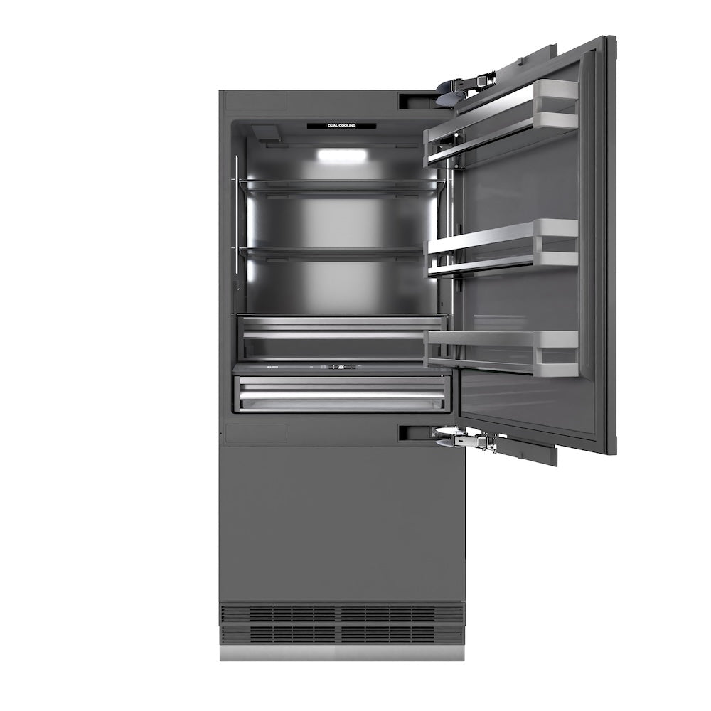 ZLINE Autograph Edition 36 in. 19.8 cu. ft. Panel Ready Built-In Bottom Freezer Refrigerator with Water Dispenser and Ice Maker with Graphite Gray Interior and Polished Gold Accents (GRBITZ-36-G) - (GRBITZ36G) -