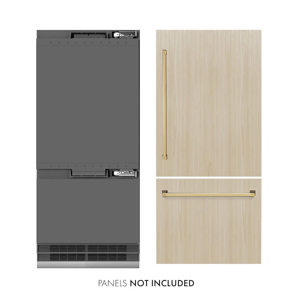 ZLINE Autograph Edition 36 in. 19.8 cu. ft. Panel Ready Built-In Bottom Freezer Refrigerator with Water Dispenser and Ice Maker with Graphite Gray Interior and Polished Gold Accents (GRBITZ-36-G) - (GRBITZ36G) -