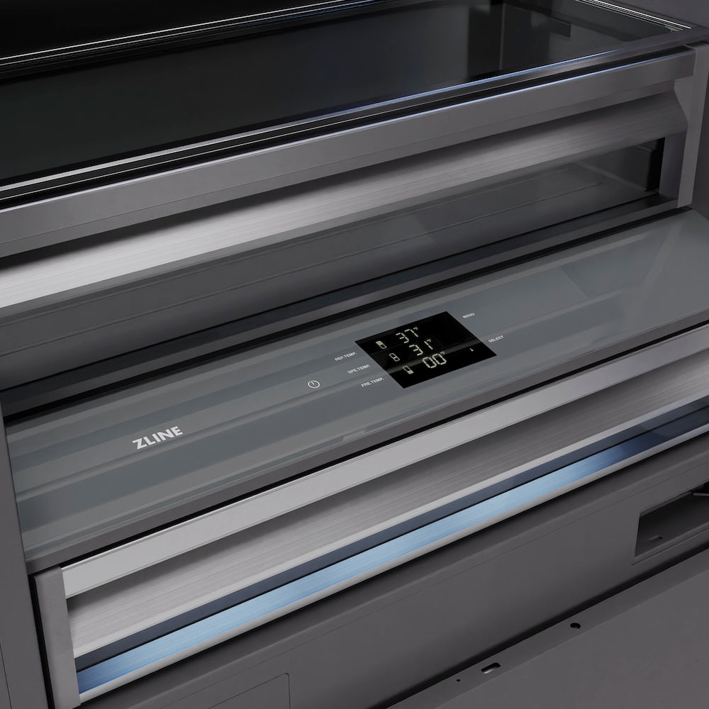 ZLINE Autograph Edition 36 in. 19.8 cu. ft. Panel Ready Built-In Bottom Freezer Refrigerator with Water Dispenser and Ice Maker with Graphite Gray Interior and Polished Gold Accents (GRBITZ-36-G) - (GRBITZ36G) -