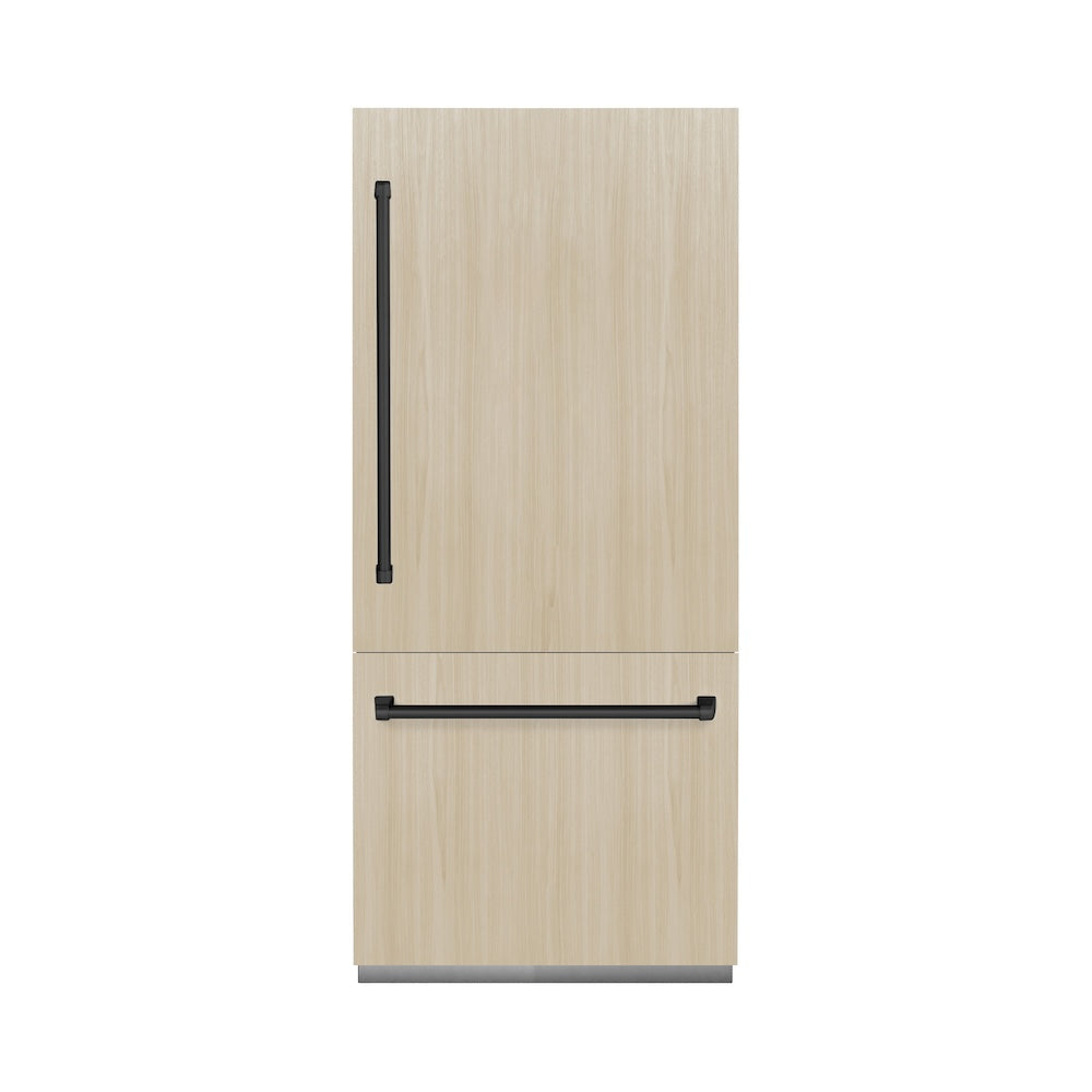 ZLINE Autograph Edition 36 in. 19.8 cu. ft. Panel Ready Built-In Bottom Freezer Refrigerator with Water Dispenser and Ice Maker with Graphite Gray Interior and Matte Black Accents (GRBITZ-36-MB) - (GRBITZ36MB) -