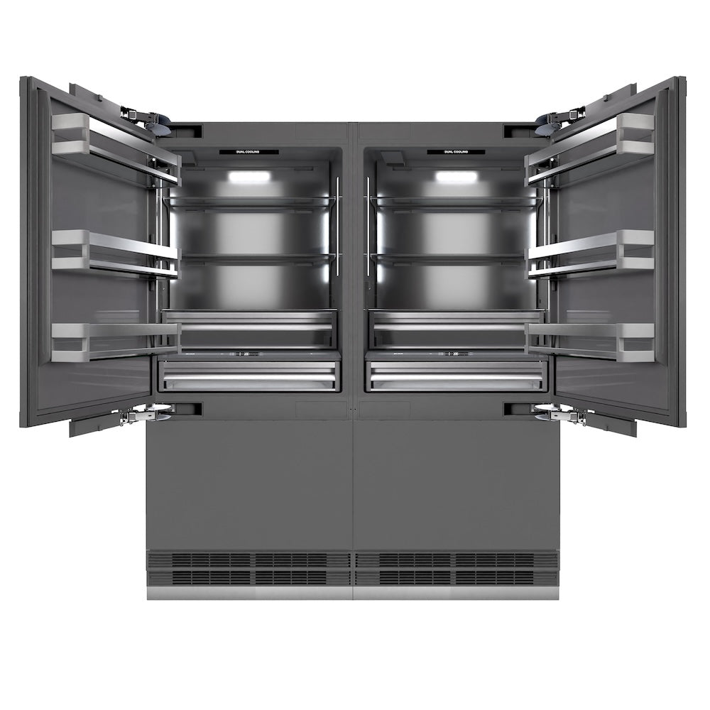 ZLINE Autograph Edition 72 in. 39.6 cu. ft. Panel Ready French Door Built-In Bottom Freezer Refrigerator with Water Dispensers and Ice Makers with Graphite Gray Interior and Champagne Bronze Accents (GRBITZ-72-CB) - (GRBITZ72CB) -