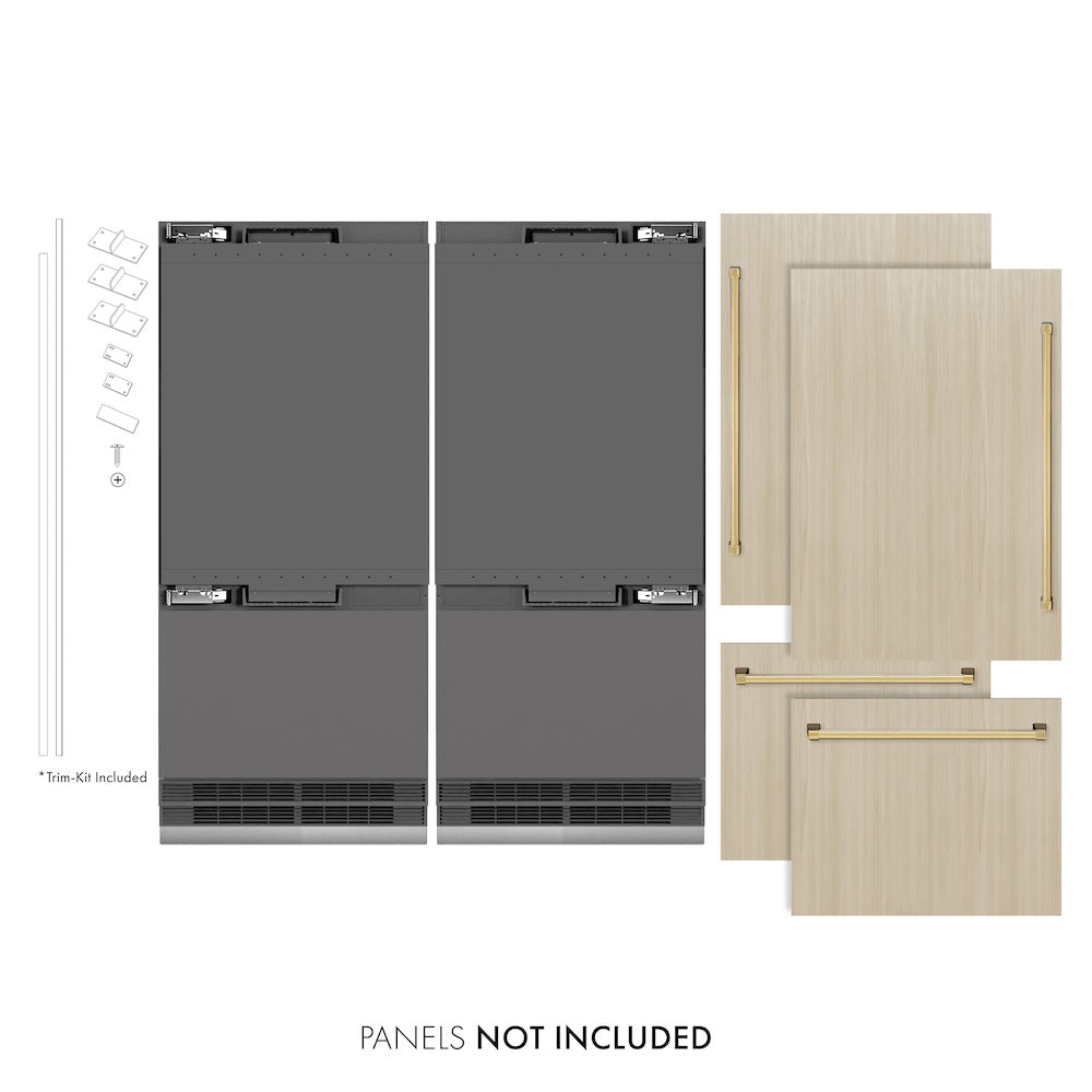 ZLINE Autograph Edition 72 in. 39.6 cu. ft. Panel Ready French Door Built-In Bottom Freezer Refrigerator with Water Dispensers and Ice Makers with Graphite Gray Interior and Polished Gold Accents (GRBITZ-72-G) - (GRBITZ72G) -