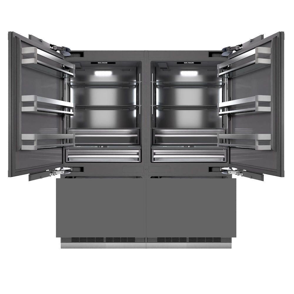 ZLINE Autograph Edition 72 in. 39.6 cu. ft. Panel Ready French Door Built-In Bottom Freezer Refrigerator with Water Dispensers and Ice Makers with Graphite Gray Interior and Polished Gold Accents (GRBITZ-72-G) - (GRBITZ72G) -