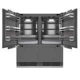 ZLINE Autograph Edition 72 in. 39.6 cu. ft. Panel Ready French Door Built-In Bottom Freezer Refrigerator with Water Dispensers and Ice Makers with Graphite Gray Interior and Matte Black Accents (GRBITZ-72-MB) - (GRBITZ72MB) -