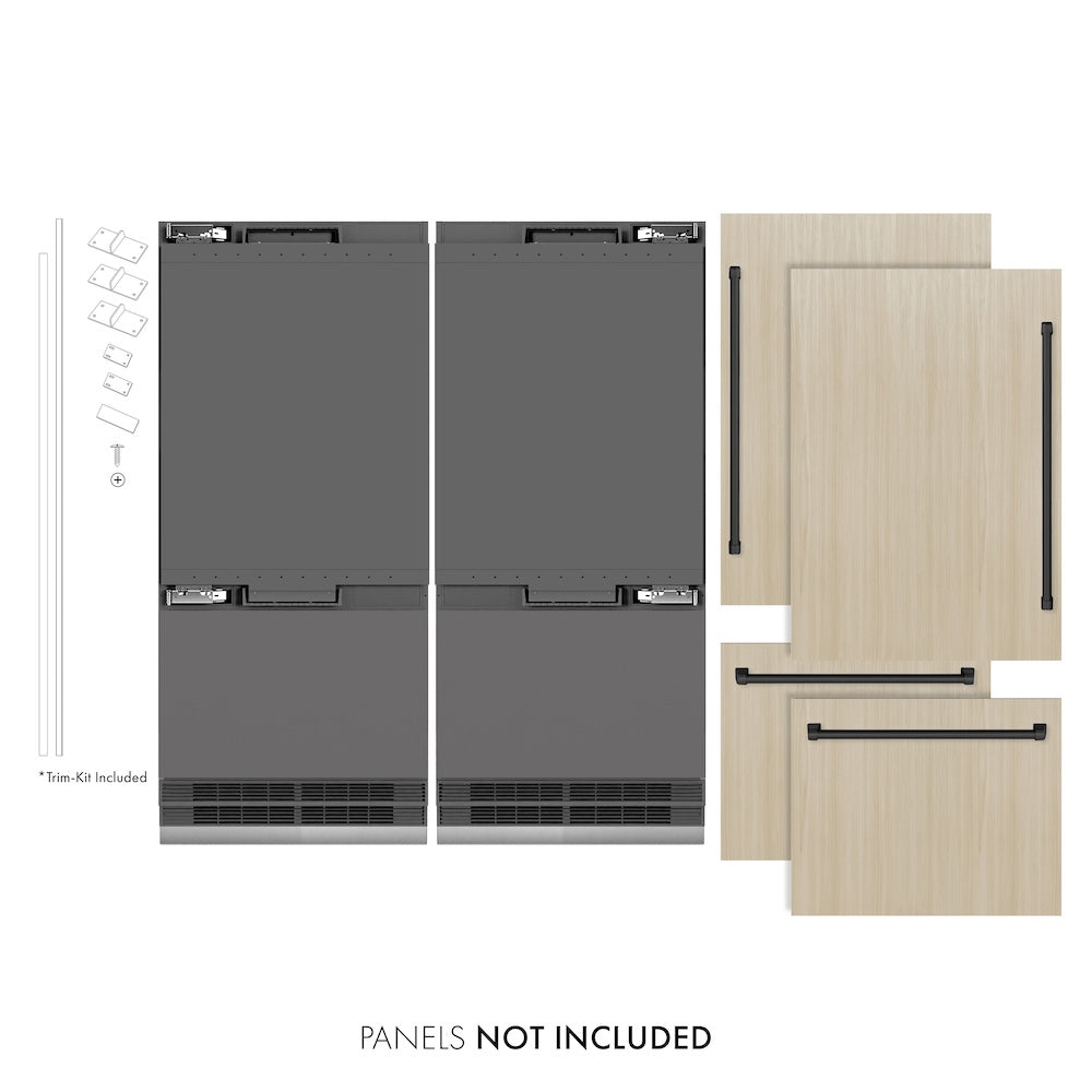 ZLINE Autograph Edition 72 in. 39.6 cu. ft. Panel Ready French Door Built-In Bottom Freezer Refrigerator with Water Dispensers and Ice Makers with Graphite Gray Interior and Matte Black Accents (GRBITZ-72-MB) - (GRBITZ72MB) -