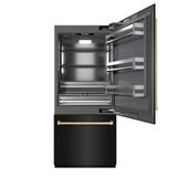ZLINE Autograph Edition 36 in. 19.8 cu. ft. Built-In Bottom Freezer Refrigerator with Water Dispenser and Ice Maker in Black Stainless Steel with Graphite Gray Interior and Champagne Bronze Accents (GRBITZ-BS-36-CB) - (GRBITZBS36CB) -