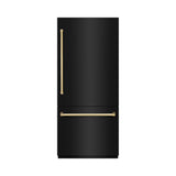 ZLINE Autograph Edition 36 in. 19.8 cu. ft. Built-In Bottom Freezer Refrigerator with Water Dispenser and Ice Maker in Black Stainless Steel with Graphite Gray Interior and Polished Gold Accents (GRBITZ-BS-36-G) - (GRBITZBS36G) -