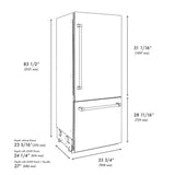 ZLINE Autograph Edition 36 in. 19.8 cu. ft. Built-In Bottom Freezer Refrigerator with Water Dispenser and Ice Maker in Black Stainless Steel with Graphite Gray Interior and Polished Gold Accents (GRBITZ-BS-36-G) - (GRBITZBS36G) -
