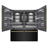 ZLINE Autograph Edition 72 in. 39.6 cu. ft. French Door Built-In Bottom Freezer Refrigerator with Water Dispensers and Ice Makers in Black Stainless Steel with Graphite Gray Interior and Champagne Bronze Accents (GRBITZ-BS-72-CB) - (GRBITZBS72CB) -
