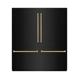 ZLINE Autograph Edition 72 in. 39.6 cu. ft. French Door Built-In Bottom Freezer Refrigerator with Water Dispensers and Ice Makers in Black Stainless Steel with Graphite Gray Interior and Champagne Bronze Accents (GRBITZ-BS-72-CB) - (GRBITZBS72CB) -