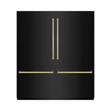 ZLINE Autograph Edition 72 in. 39.6 cu. ft. French Door Built-In Bottom Freezer Refrigerator with Water Dispensers and Ice Makers in Black Stainless Steel with Graphite Gray Interior and Polished Gold Accents (GRBITZ-BS-72-G) - (GRBITZBS72G) -