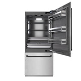 ZLINE Autograph Edition 36 in. 19.8 cu. ft. Built-In Bottom Freezer Refrigerator with Water Dispenser and Ice Maker in DuraSnow® Stainless Steel with Graphite Gray Interior and Matte Black Accents (GRBITZ-SN-36-MB) - (GRBITZSN36MB) -