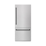 ZLINE Autograph Edition 36 in. 19.8 cu. ft. Built-In Bottom Freezer Refrigerator with Water Dispenser and Ice Maker in DuraSnow® Stainless Steel with Graphite Gray Interior and Matte Black Accents (GRBITZ-SN-36-MB) - (GRBITZSN36MB) -
