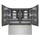 ZLINE Autograph Edition 72 in. 39.6 cu. ft. French Door Built-In Bottom Freezer Refrigerator with Water Dispensers and Ice Makers in DuraSnow® Stainless Steel with Graphite Gray Interior and Champagne Bronze Accents (GRBITZ-SN-72-CB) - (GRBITZSN72CB) -