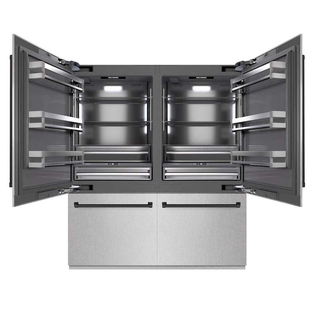 ZLINE Autograph Edition 72 in. 39.6 cu. ft. French Door Built-In Bottom Freezer Refrigerator with Water Dispensers and Ice Makers in DuraSnow® Stainless Steel with Graphite Gray Interior and Matte Black Accents (GRBITZ-SN-72-MB) - (GRBITZSN72MB) -