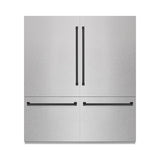 ZLINE Autograph Edition 72 in. 39.6 cu. ft. French Door Built-In Bottom Freezer Refrigerator with Water Dispensers and Ice Makers in DuraSnow® Stainless Steel with Graphite Gray Interior and Matte Black Accents (GRBITZ-SN-72-MB) - (GRBITZSN72MB) -