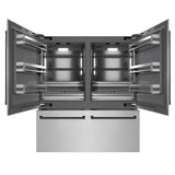 ZLINE Autograph Edition 72 in. 39.6 cu. ft. French Door Built-In Bottom Freezer Refrigerator with Water Dispensers and Ice Makers in DuraSnow® Stainless Steel with Graphite Gray Interior and Matte Black Accents (GRBITZ-SN-72-MB) - (GRBITZSN72MB) -