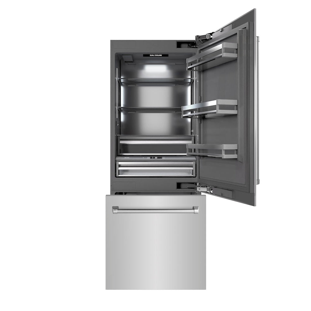 ZLINE 30 in. 16.1 cu. ft. Built-In Bottom Freezer Refrigerator with Water Dispenser and Ice Maker in Stainless Steel with Graphite Gray Interior (GRBIV-304-30) - (GRBIV30430) -