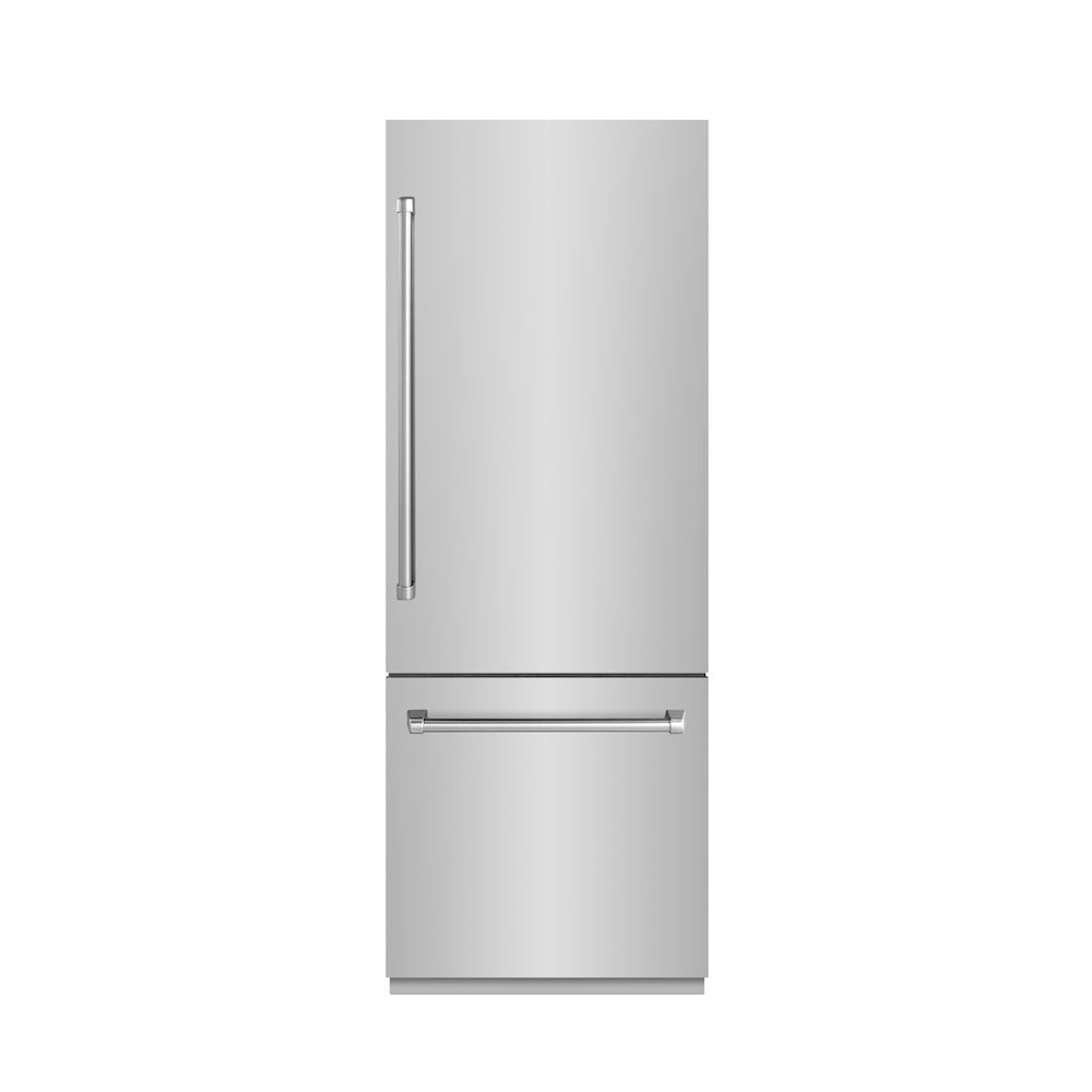 ZLINE 30 in. 16.1 cu. ft. Built-In Bottom Freezer Refrigerator with Water Dispenser and Ice Maker in Stainless Steel with Graphite Gray Interior (GRBIV-304-30) - (GRBIV30430) -
