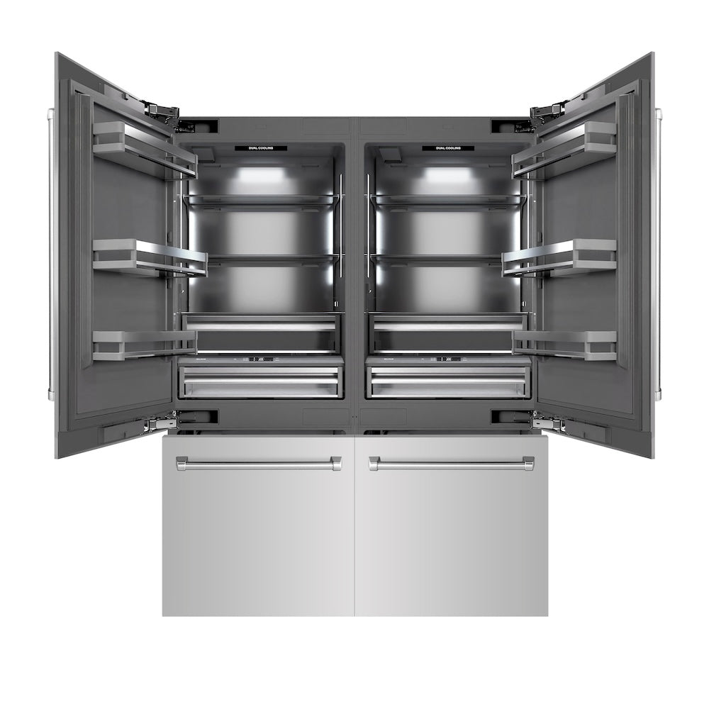 ZLINE 60 in. 32.2 cu. ft. French Door Built-In Bottom Freezer Refrigerator with Water Dispensers and Ice Makers in Stainless Steel with Graphite Gray Interior (GRBIV-304-60) - (GRBIV30460) -