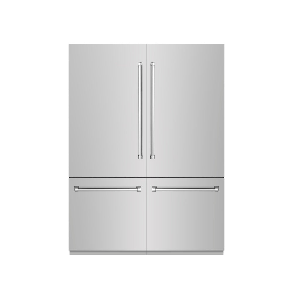 ZLINE 60 in. 32.2 cu. ft. French Door Built-In Bottom Freezer Refrigerator with Water Dispensers and Ice Makers in Stainless Steel with Graphite Gray Interior (GRBIV-304-60) - (GRBIV30460) -