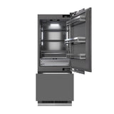 ZLINE 30 in. 16.1 cu. ft. Panel Ready Built-In Bottom Freezer Refrigerator with Water Dispenser and Ice Maker with Graphite Gray Interior (GRBIV-30) - (GRBIV30) -