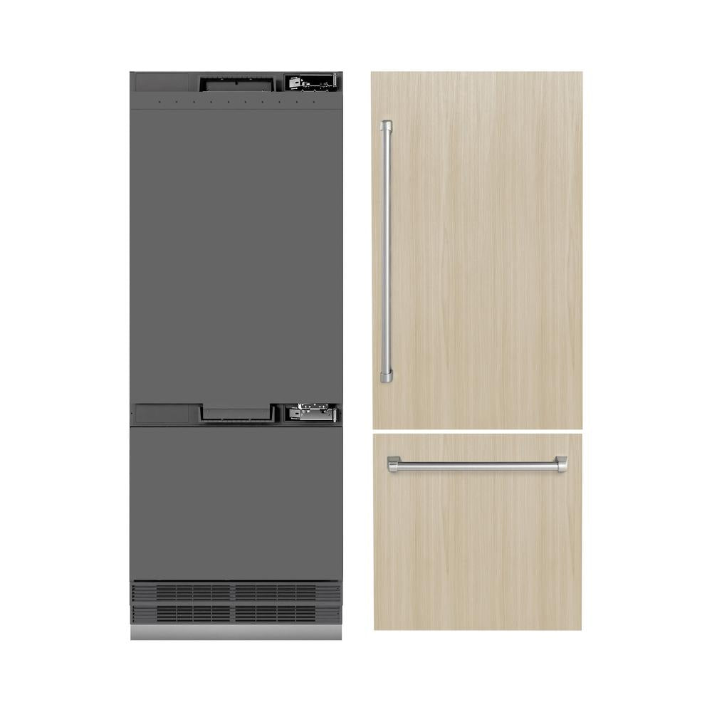 ZLINE 30 in. 16.1 cu. ft. Panel Ready Built-In Bottom Freezer Refrigerator with Water Dispenser and Ice Maker with Graphite Gray Interior (GRBIV-30) - (GRBIV30) -
