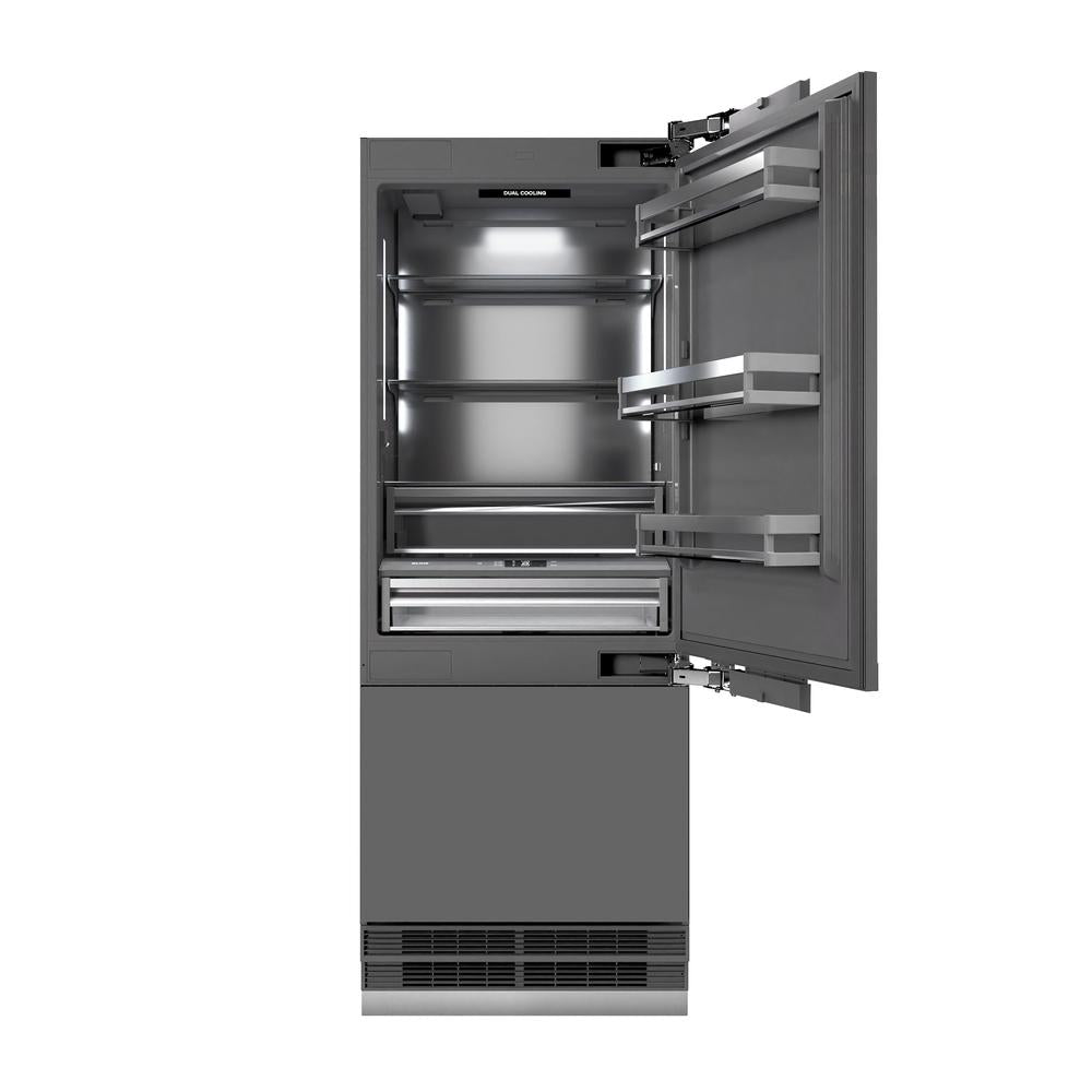ZLINE 30 in. 16.1 cu. ft. Panel Ready Built-In Bottom Freezer Refrigerator with Water Dispenser and Ice Maker with Graphite Gray Interior (GRBIV-30) - (GRBIV30) -